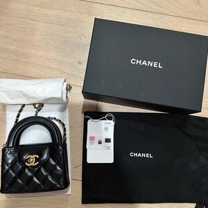 Chanel Nano Kelly Shopper Black Shiny Aged Calfskin Brushed Gold Hardware